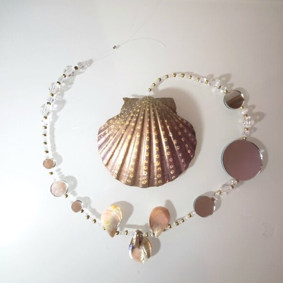 Suncatcher with Painted Seashell, Mirrors and Glass Seed Beads and Acrylic Beads - Picture 1 of 7